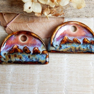 Landscape earring charms of ceramic, Artisan mountains components for making jewelry, Handcrafted nature findings, Dangle beads image 2