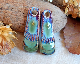 Handmade Ceramic Artisan Charms: Glazed Rectangle Boho Earring Findings
