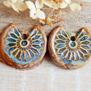 Earthy artisan charms, 2 pcs Organic ceramic pendants, Handmade boho earring findings, Dangle handcrafted components for making jewelry