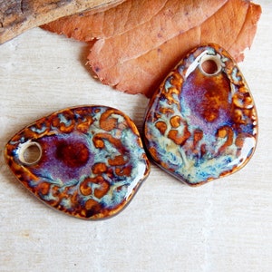 Drop ceramic earring charms, 2 pcs Boho dangle finding for Jewelry maker, Artisan rustic textured connector 1 hole, Unique handmade supplies image 5