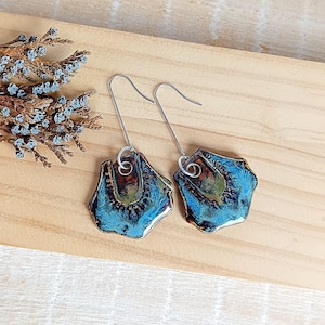 Rustic long earrings of ceramic in earthy colors, Handcrafted dangle organic earrings of porcelain, Handmade ceramic jewelry for gift