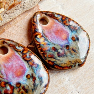 Drop ceramic earring charms, earthy pendants to jewelry making, boho artisan findings, large pottery beads of boho style, handcrafted charms image 2
