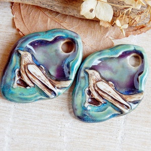 Handmade bird DIY earring charms, Artisan ceramic pendants for jewelry making, 2pcs Handcrafted boho earring findings, Nature animals charms image 6