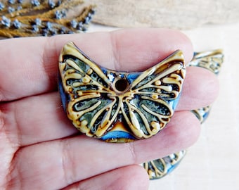 Butterfly handcrafted pendant to make ceramic jewelry, 1pc Nature handmade pendant for necklace, Boho focal of porcelain for jewelry