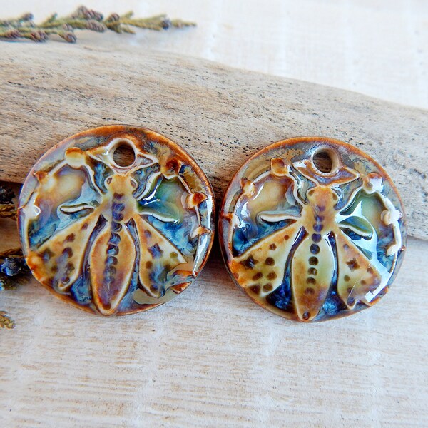 Wasps Artisan Charms for Making Jewelry, Boho ceramic earring pendants, Handmade porcelain components nature inspired, Art beads