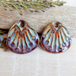 Rustic earring findings, Large dangle charms of ceramic, Artisan boho porcelain pendants for making jewelry, Handcrafted sun rays beads image 4