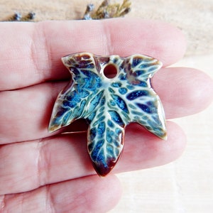 Artisan ceramic leaf charm for necklace making, Handcrafted nature jewelry components, Unique boho porcelain pendant