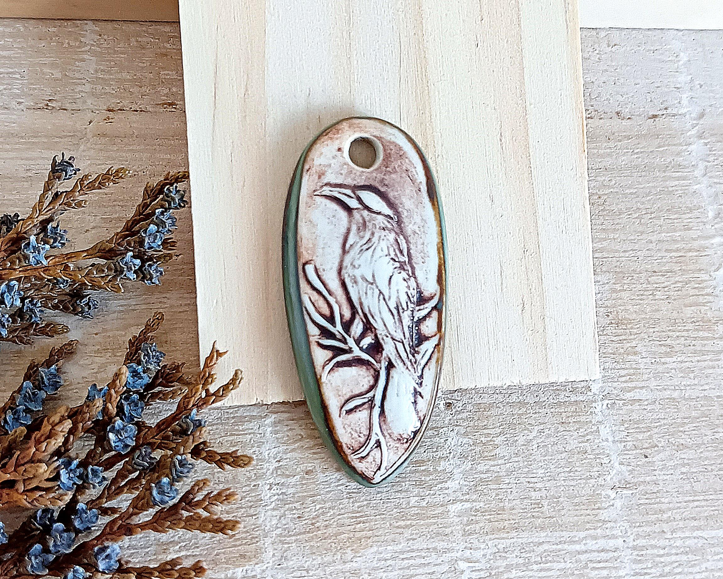Handmade Porcelain Raven Pendant for Making Jewelry, Ceramic Bird ...