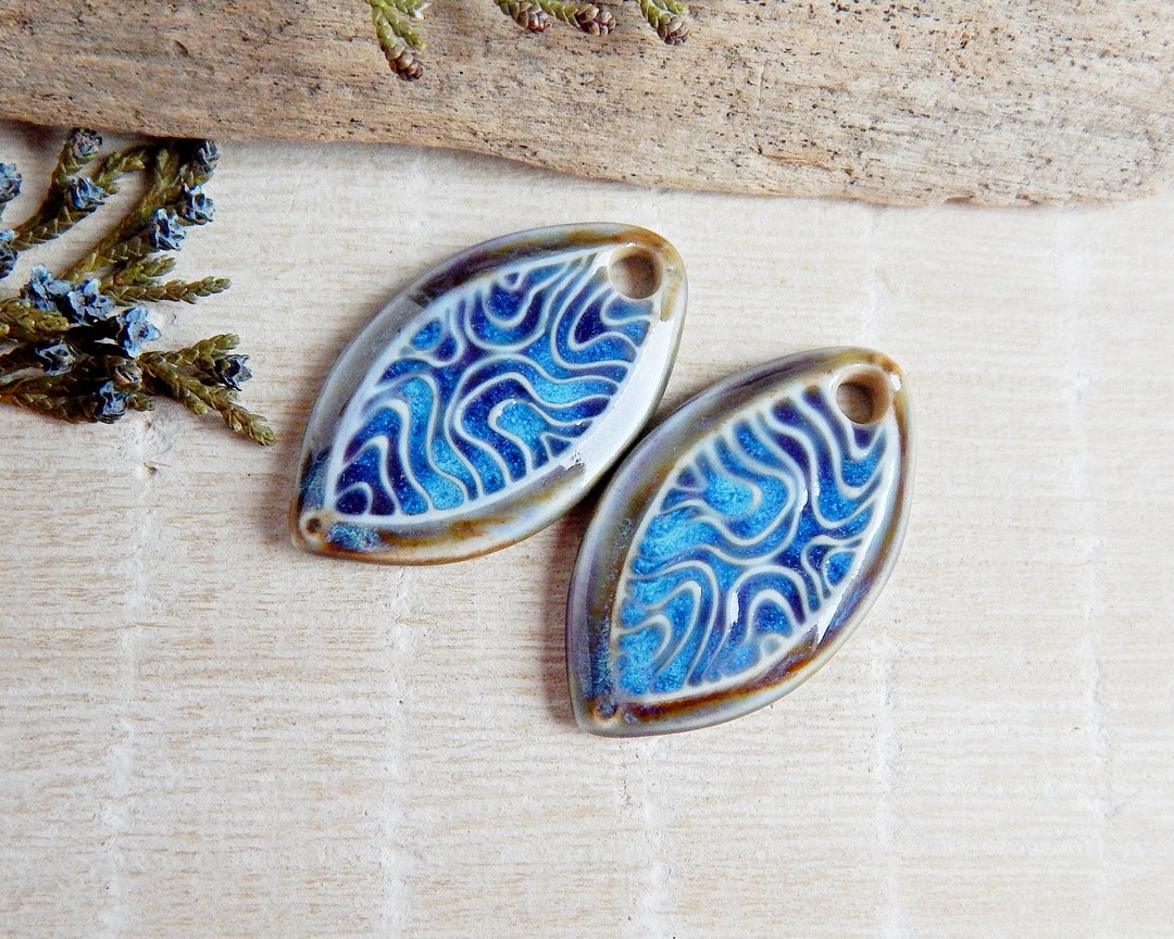 Boho Organic Charms for Making Earrings, 2 Artisan Ceramic Charms Oval