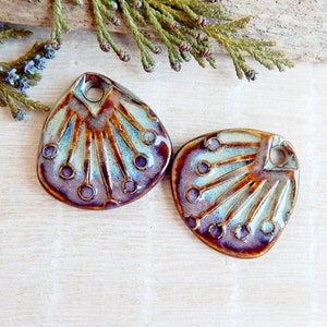 Rustic earring findings, Large dangle charms of ceramic, Artisan boho porcelain pendants for making jewelry, Handcrafted sun rays beads image 5