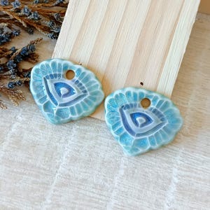 Handmade floral boho charms for making jewelry, 2pcs Artisan ceramic charms, Handmade boho pastel color earring pendants, Porcelain beads