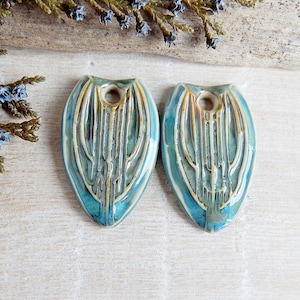 Drop geometric pattern charms for making earrings, 2pcs Boho artisan ceramic charms, Handmade unique jewelry findings, Dangle porcelain bead