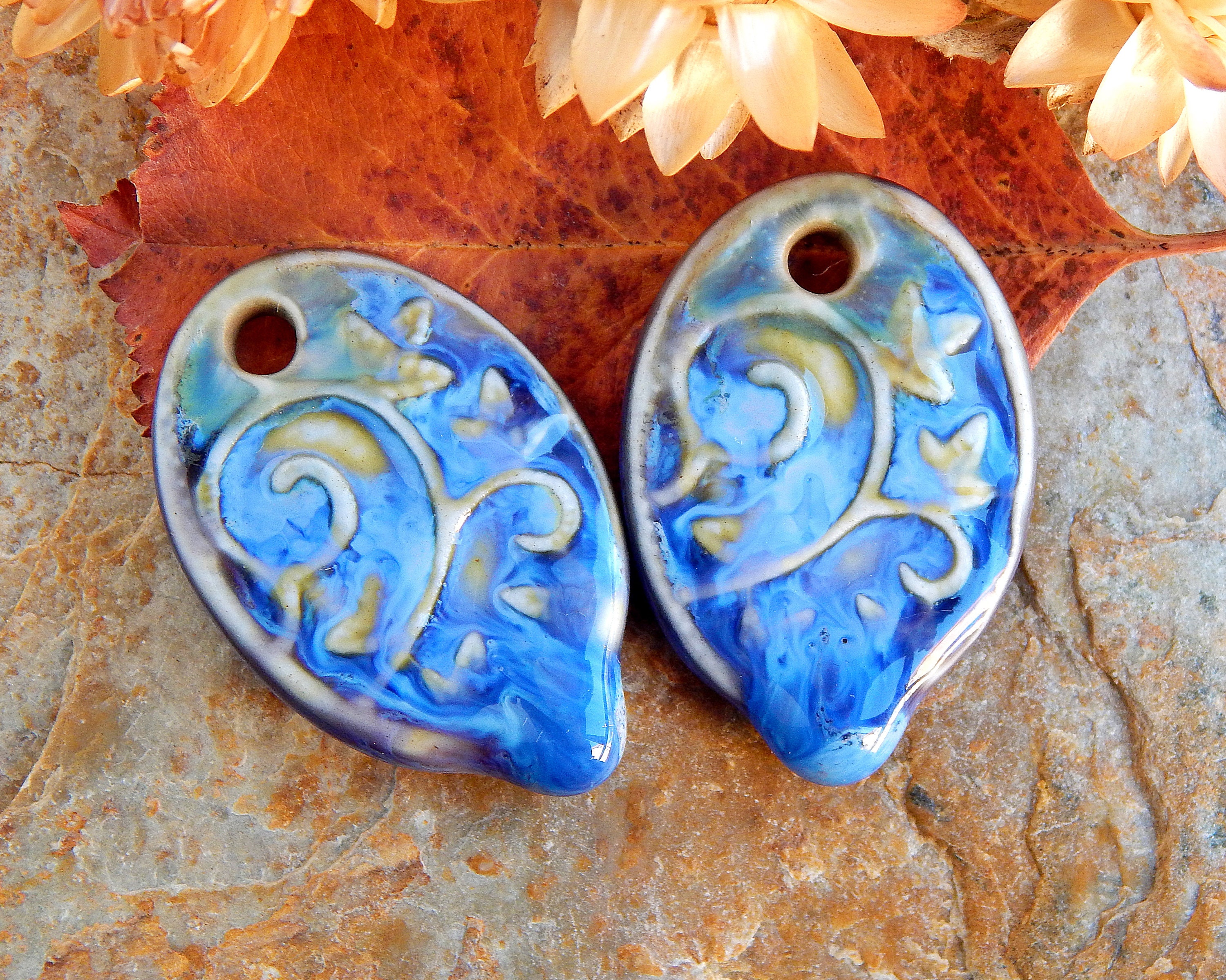 Rustic Heart Charms Handmade Ceramic Earring Charms Artisan 