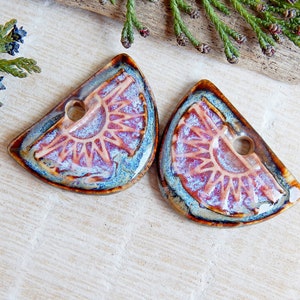 Pair boho components for making earrings, Artisan jewelry charms of ceramic, Handmade dangle findings, Handcrafted rustic pendants porcelain image 4