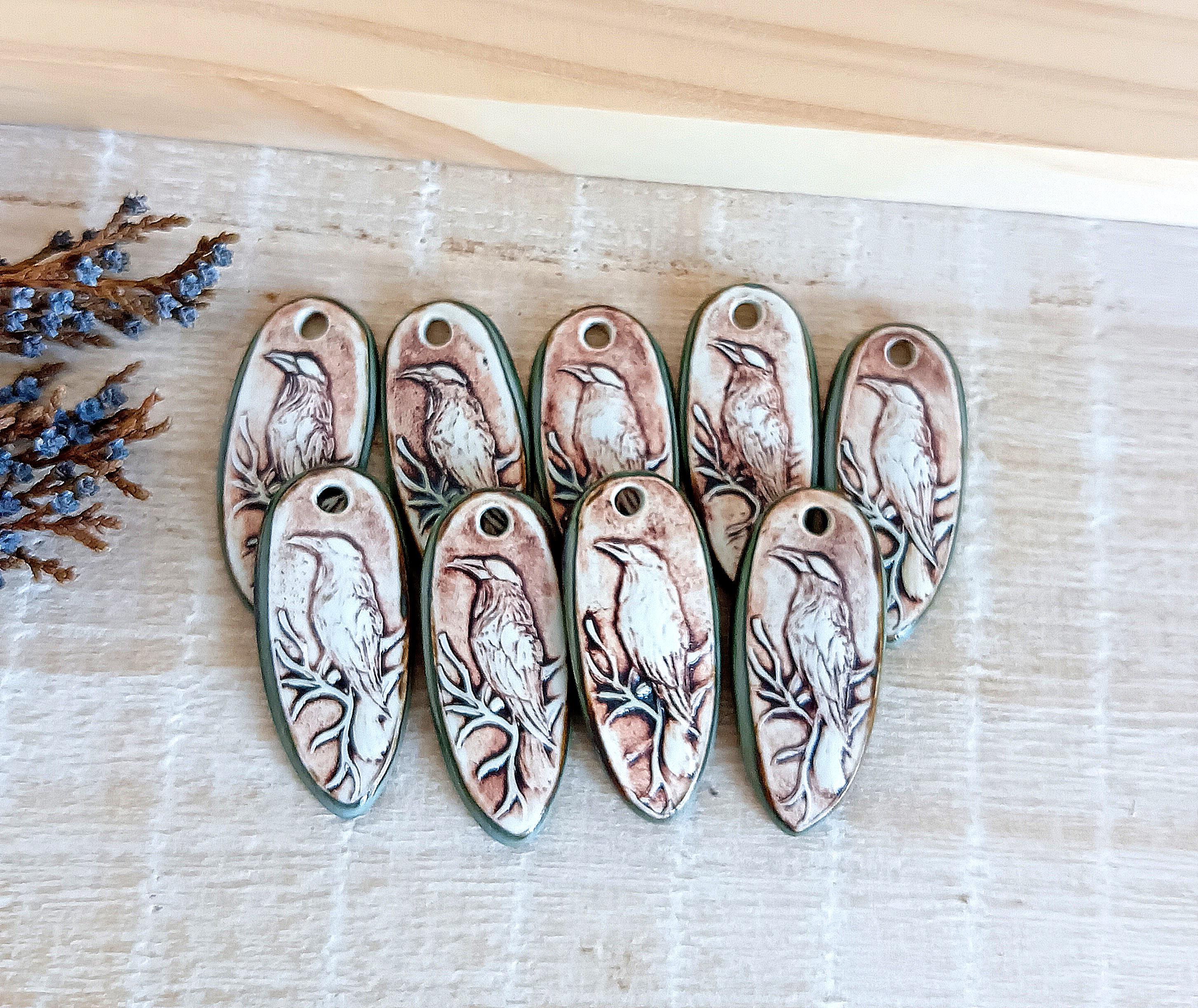 Handmade Porcelain Raven Pendant for Making Jewelry, Ceramic Bird ...