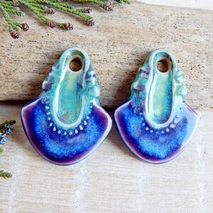 Ceramic boho earring charms, Artisan tribal findings, Rustic handcrafted jewelry making supplies, Porcelain art beads image 2