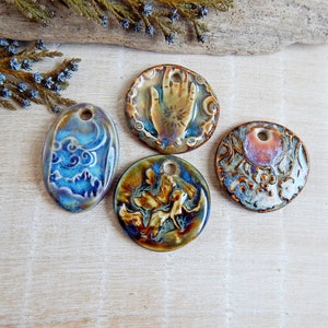 Set of Bulk Ceramic Pendants, artisan pendants of porcelain, boho necklace supplies, lot handcrafted pendants