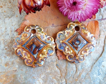 Cross shaped charms, artisan filigree ceramic pendants, artisan boho components for earrings, unique jewelry making findings