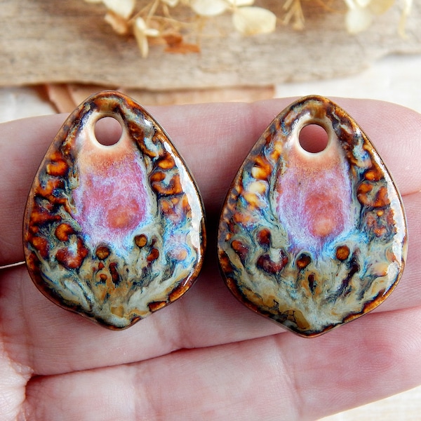 Teardrop charms, earthy ceramic pendants, bohemian artisan components, jewelry making charms, boho ceramic earrings Findings