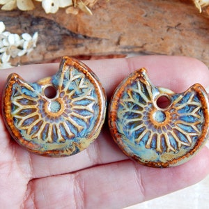 Earring findings boho, filigree charms, organic components, handcrafted jewelry supplies, artisan ceramic pendants