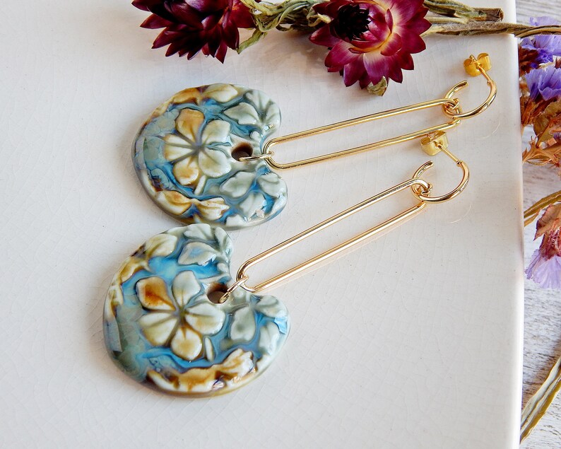 Pair Dangle Charms Earrings semicircle flowers charms pair Etsy