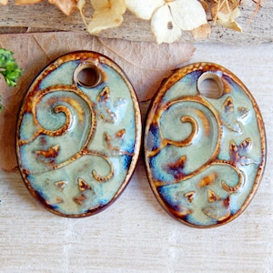 Oval leaf earring charms, artisan ceramic pendants, boho components, jewelry making charms, rustic earrings Findings, unique art beads