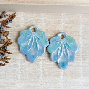Organic blue charms for making jewelry, 2pcs Handcrafted ceramic charms flower shaped, Artisan boho earring findings, Dangle porcelain beads