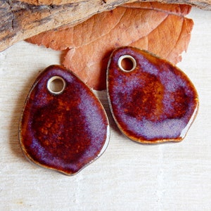 Drop ceramic earring charms, 2 pcs Boho dangle finding for Jewelry maker, Artisan rustic textured connector 1 hole, Unique handmade supplies image 6