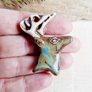 Handmade deer pendant of necklace, Animal ceramic charm to make jewelry, Handcrafted porcelain pendant, Artisan porcelain woodland component