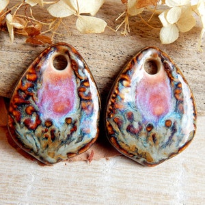 Drop ceramic earring charms, earthy pendants to jewelry making, boho artisan findings, large pottery beads of boho style, handcrafted charms image 6