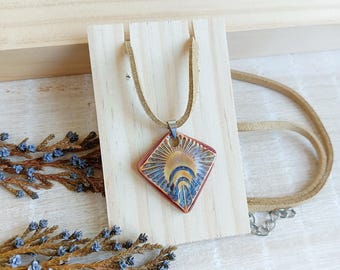 Handmade moon phase pendant necklace of ceramic, Artisan Crescent Moon pendant of porcelain, Astrology jewelry for gift