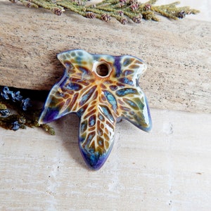 Handcrafted Ceramic Leaf Charm Pendant for Necklace Making - Artisan Organic Jewelry Components
