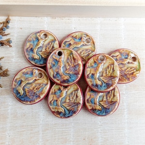 Pingente de cerâmica com veado na floresta, 1 peça de pingente de paisagem natural para fazer colar, componentes artesanais de porcelana com padrão de floresta