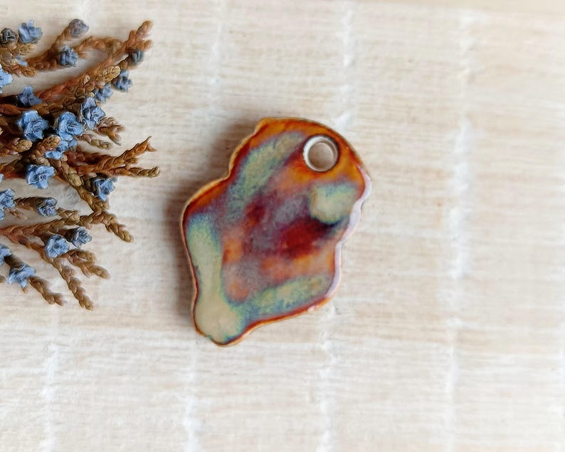 1 Owl ceramic pendant, Artisan barn owl charm for making necklace, Nature boho jewelry findings, Rustic forest animal charm of porcelain image 6