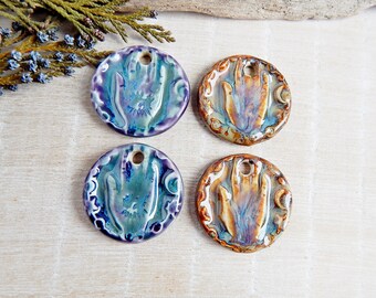 Set of Assorted Ceramic Charms, 4 artisan pendants of porcelain, bohemian necklace supplies, lot handcrafted pendants