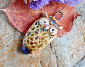 Owl Connector Pendant Ceramic, Bohemian Making Components, Barn Owl Charm, Handcrafted Jewelry Design, Woodland Porcelain Pendant