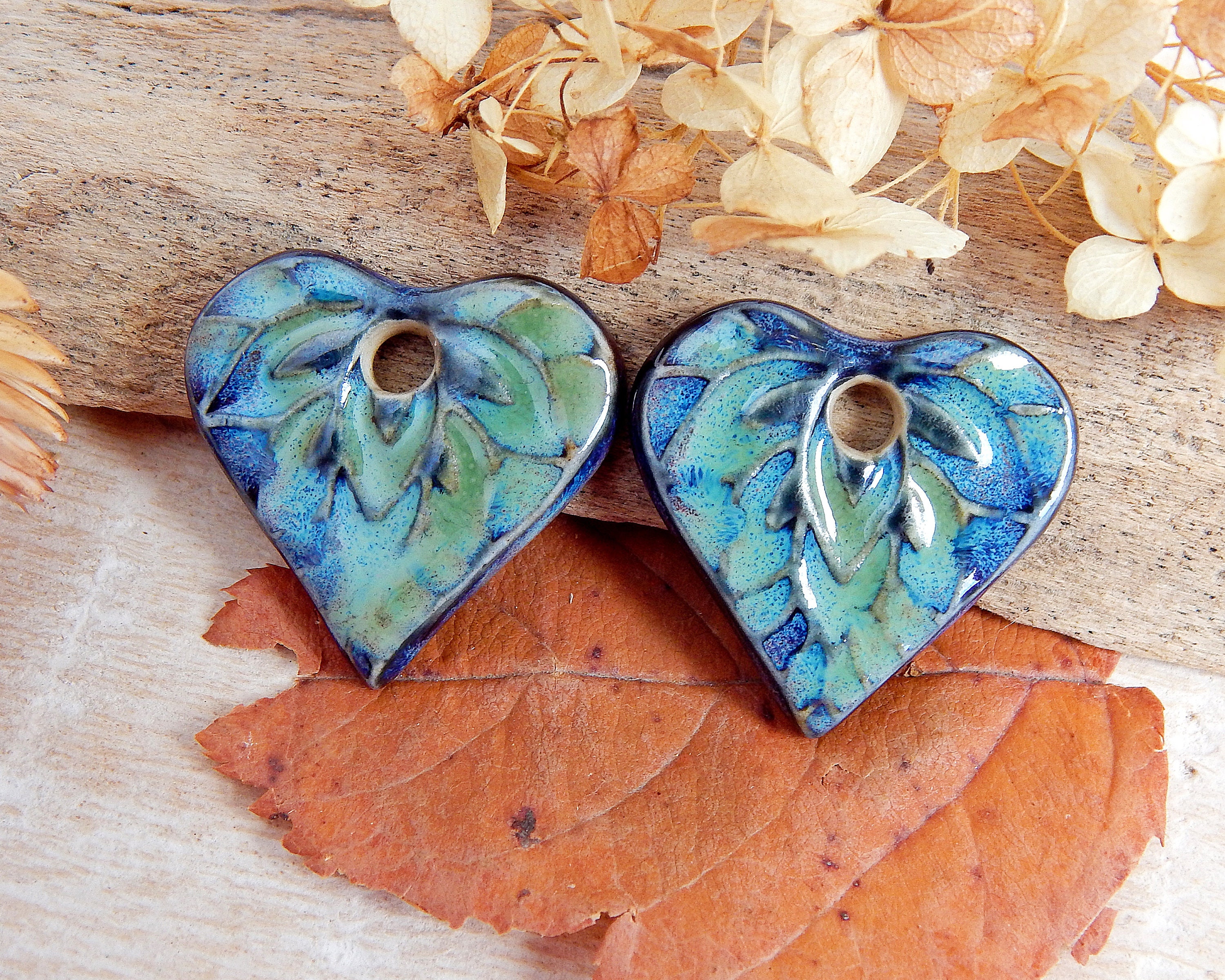 Rustic Heart Charms Handmade Ceramic Earring Charms Artisan 
