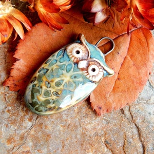 Owl Connector Pendant Ceramic, Woodland Making Components Owl, animal connector for jewelry, owl supplies for necklace