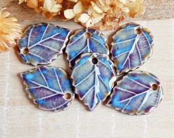 1 Realistic artisan leaf charm, Ceramic organic pendant for making necklace, Nature findings for jewelry, Rustic leaves focal for earrings
