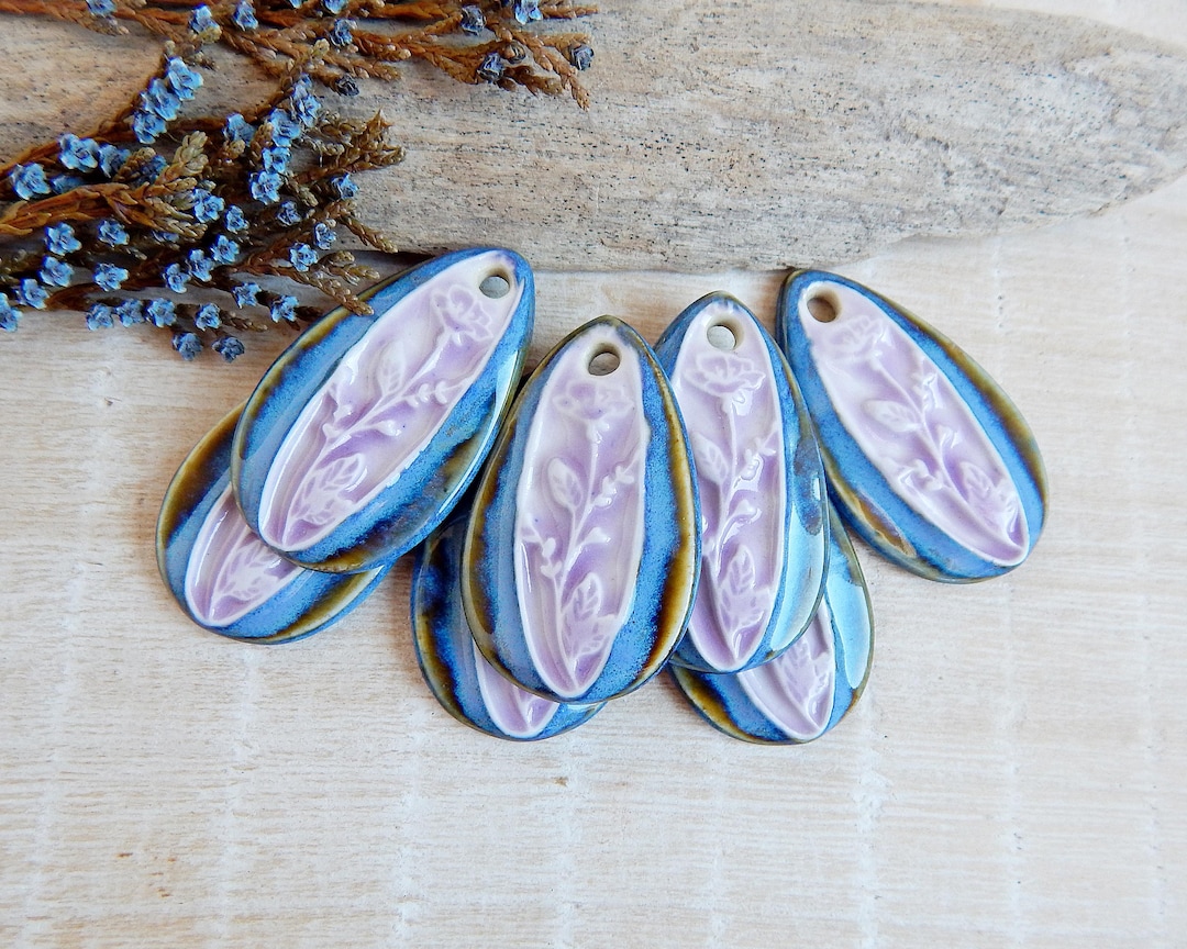 Handcrafted Floral Ceramic Pendant for Making Necklace, Nature