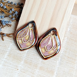 Nature drop charms of ceramic, 2pcs Artisan fruit earring charms, Boho components for making jewelry, Handmade porcelain beads