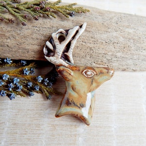 Ceramic deer charm of necklace, Animal focal to make jewelry, Handcrafted unique ceramic pendant, Artisan porcelain woodland findings