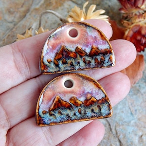 Landscape earring charms of ceramic, Artisan mountains components for making jewelry, Handcrafted nature findings, Dangle beads image 3