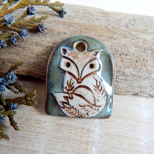 1 Artisan fox ceramic charm, Forest animal pendant for making necklace, Nature boho jewelry findings, Rustic woodland earring charm