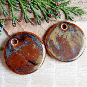 Artisan circles charms for earring making, Textured round ceramic jewelry components, Organic rustic findings, Pair handmade earthy pendants image 6