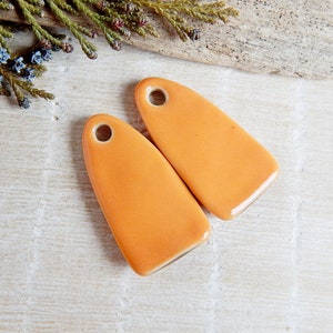 Orange Floral Artisan Ceramic Charms, 2pcs Handcrafted boho long earring findings, Handmade unique porcelain components for making jewelry image 6