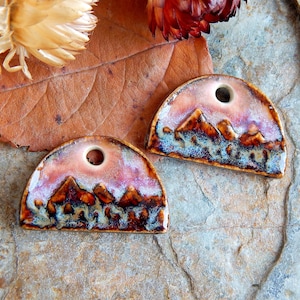 Landscape earring charms of ceramic, Artisan mountains components for making jewelry, Handcrafted nature findings, Dangle beads image 4