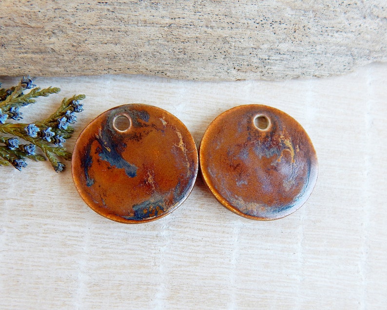 Pair bee round charms for earring making, Honeycomb artisan ceramic jewelry components, Boho rustic findings, Handmade honey bee pendants image 6