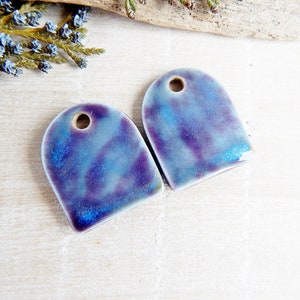 Artisan domed sun charms, 2pcs Mountain ceramic charms for jewelry making, Handcrafted landscape earring findings, Purple porcelain charms image 6