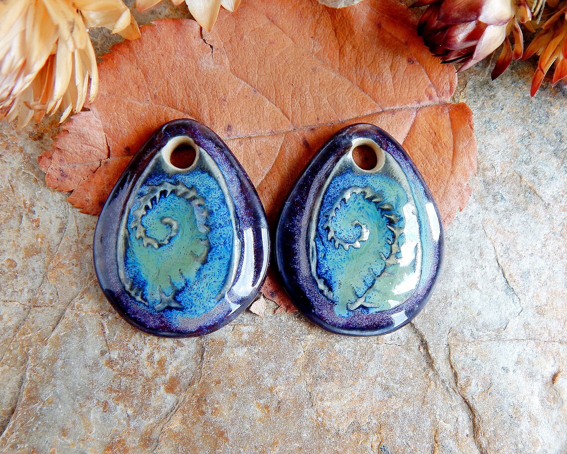 Artisan Fern Earring Findings Leaf Ceramic Charms Etsy